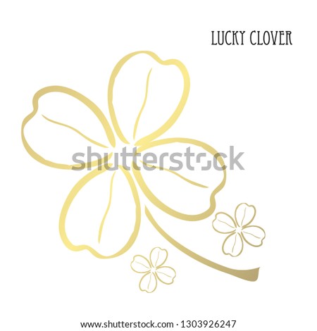 Decorative golden lucky four leaf clovers, design elements. Can be used for cards, invitations, banners, posters, print design. St Patricks day theme