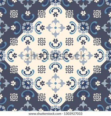 Ethnic pattern. Mediterranean seamless wallpaper. Portuguese Azulejo. Turkish ornament, Moroccan mosaic. Spanish porcelain. Ceramic dishes, folk print. Tile design. Indian patchwork. 