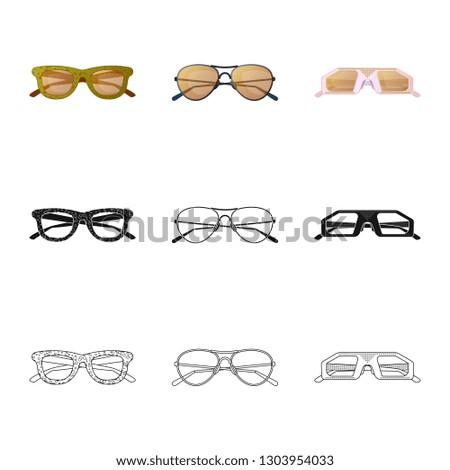 Vector illustration of glasses and sunglasses icon. Collection of glasses and accessory vector icon for stock.