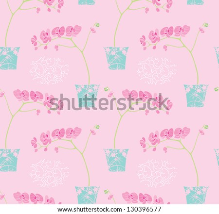Orchid in pot seamless vector
