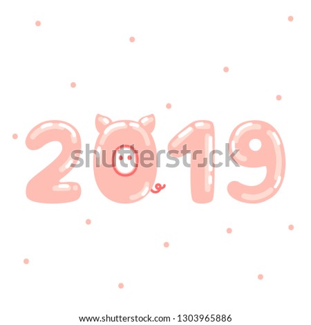 Postcard with symbol of the year 2019 in the Chinese calendar. Illustration for party, anniversary, banner, celebration, invitation. Vector, isolated object.