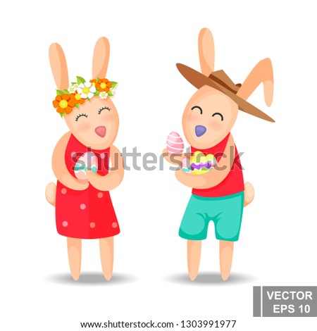 Happy easter. Rabbit. Egg. Cartoon style. Bright. Emotions. For your design