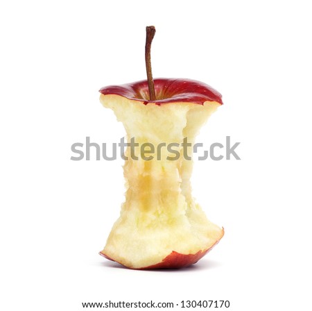 Single red apple eaten down to the core, isolated on white background Royalty-Free Stock Photo #130407170