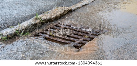 Panorama heavy rain in the drain