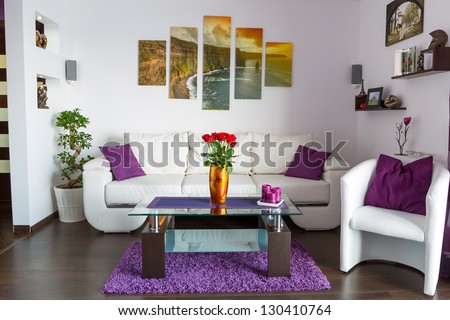Modern living room interior with canvas on the wall. Photos on canvas are available in my gallery.