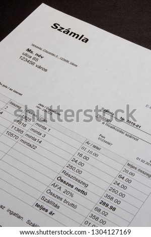 Invoice templates design in minimal style with Hungarian text "számla "English translation Invoice ,on black background