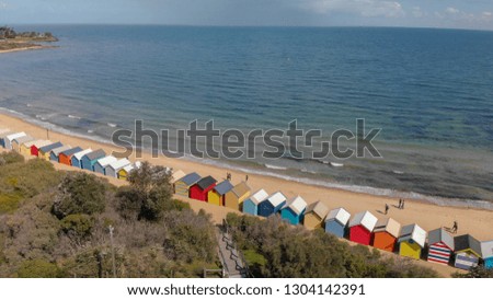Brighton Beach Boxes, aerial panoramic view in winter, Victoria - Australia