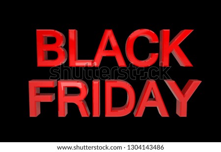 3D illustration of black friday red word on black background 3d rendering. front view