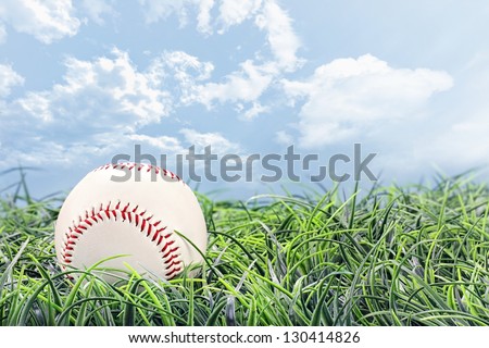 Baseball in lying in the grass on a beautiful summer day.