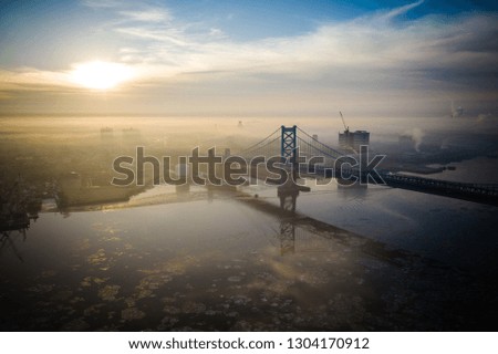 Aerial of Foggy Sunrise in Philadelphia