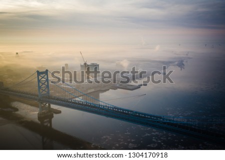 Aerial of Foggy Sunrise in Philadelphia