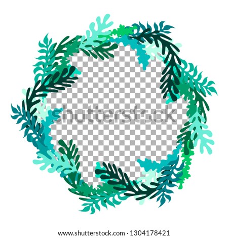 Different leaves of plants are arranged as a pattern around the frame. Vector isolated object. Plants clip art