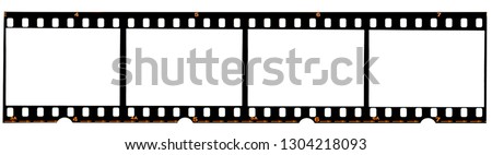 long 35mm film strip or 135 film material on white background, real scan no macro photo, 4 empty photo placeholder 