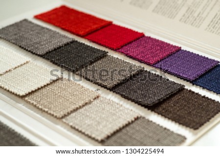 Catalog of multicolored cloth from matting fabric texture background, silk fabric texture, textile industry background