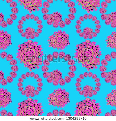 Abstract beautiful floral seamless pattern for print, textile. Blue background with flowers of spots and lines spiral. Colorful decorative blurry design. Texture abstraction on a background.