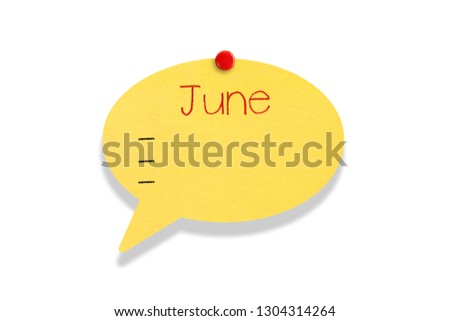 Sticky note pinned on white background, June