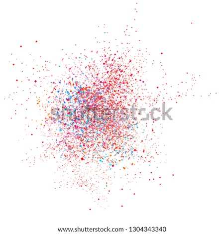 Explosion from random colored elements on white. Geometric background with confetti. Pattern for design with glitters. Print for banners, posters, t-shirts and textiles. Greeting cards