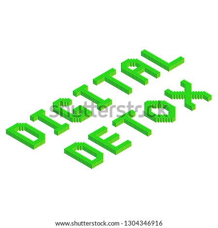 digital detox text in green colors isolated on white background, stock vector illustration clip art