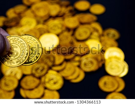 Coin gold in hand white background, Money stack for business planning investment and saving future concept