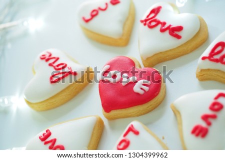 Red heart cookie in love on  valentine day.