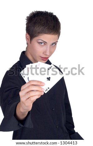 Photo of a young girl holding cards