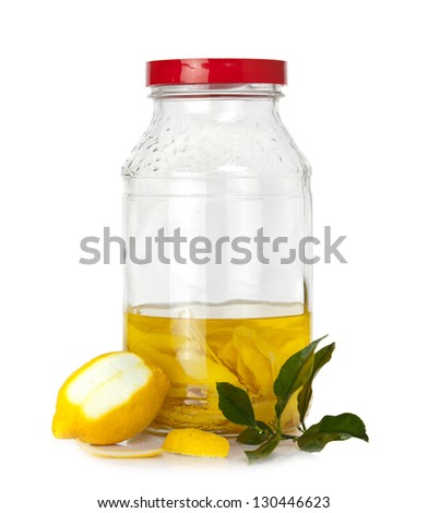 Italian alcoholic beverage - lemon peel in fermentation for limoncello