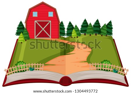 Opem book rural house theme illustration