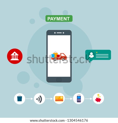 Online payment by bank card and cryptocurrency. Vector flat concept illustration of electronic bill with mobile smartphone, gold coins and invoice.