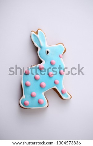 easter pink bunny cookies isolated on white background
