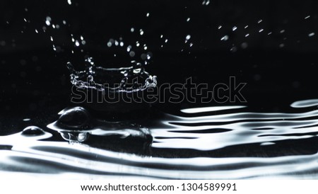 Water Splash Isolated on black. Abstract water background. Motion movement dramatic backdrop. Macro water droplet. Close up aqua. 