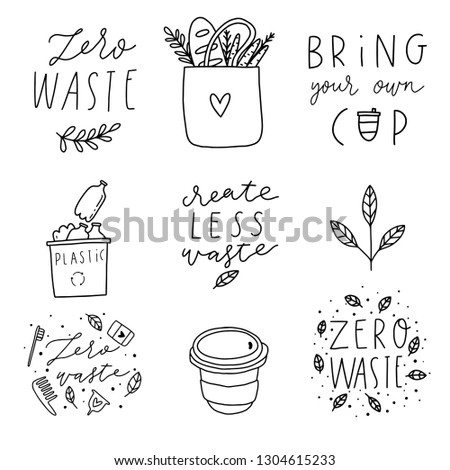 Hand drawn elements of zero waste life in vector. Bring your own cup