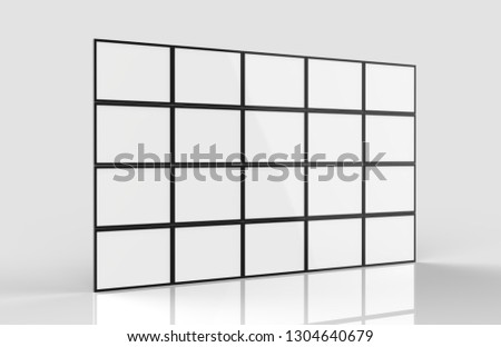 Wall LCD display screen panel isolated on light grey background, 3d illustration.