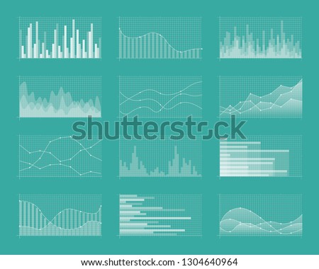 Set of different graphs and charts. Infographics and diagnostics, charts and schemes vector. Business charts and graphs infographic elements. Currency business and market charts vector set. 