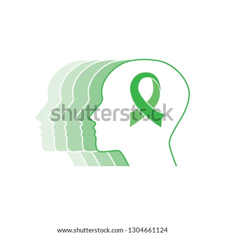 human abstract profiles with green ribbon, Mental health awareness