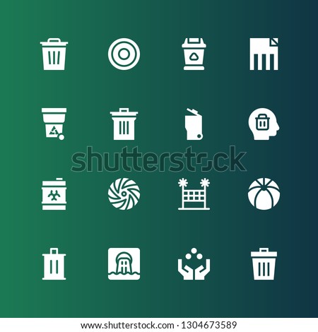 throw icon set. Collection of 16 filled throw icons included Trash, Juggling ball, Waste, Beach ball, Volleyball net, Frisbee, Delete, Garbage, Bin