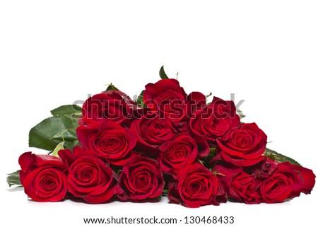 bouquet of beautiful red roses on a white background