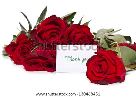 bouquet of beautiful red roses with thanks