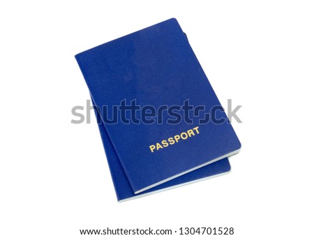 Pair of blue passports isolated on white background.