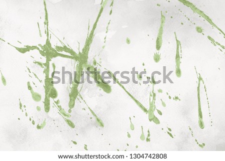 Luxury green gold and white metal paint splatter effect on watercolor paper background. Old copper glitter splash texture. Beautiful feminine backdrop.