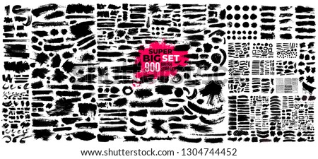 Super Big Collection of black paint, ink brush strokes, brushes, lines. Dirty artistic design elements. Vector illustration. Isolated on white background. Royalty-Free Stock Photo #1304744452