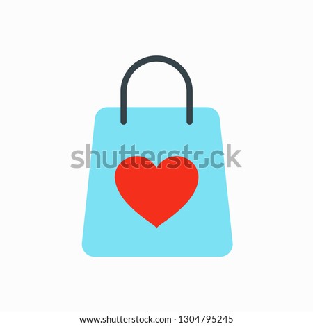 Shopping bag with heart illustration. Heart. Logo bag heart. Blue bag. Vector illustration. EPS 10.