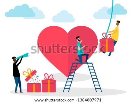 Valentine's Day, teamwork concept isolated on white background. Vector illustration.