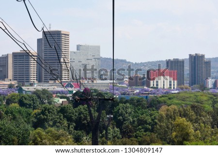 Cable Car Lines Towards The City Of Pretoria, South Africa