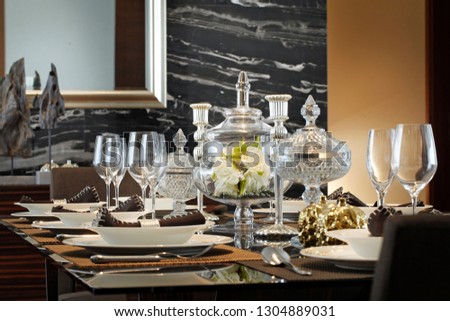 Luxury dining settings  Royalty-Free Stock Photo #1304889031