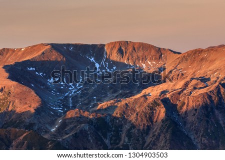 mountain landscape in sunrise. Fagaras Mountains, Romania
