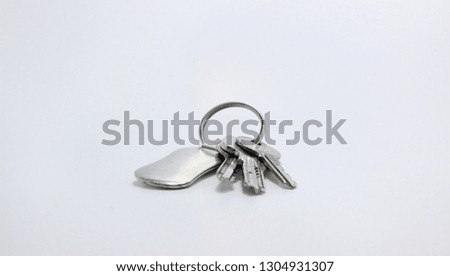 Keys and key ring on gray background