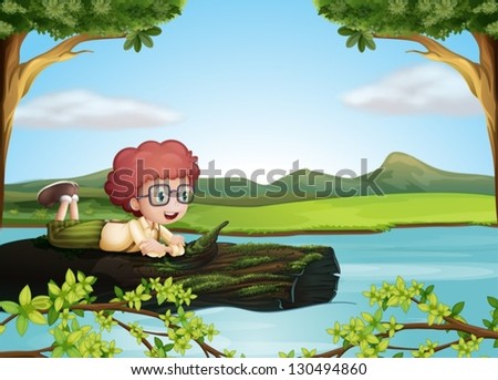 Illustration of a floating trunk with a boy