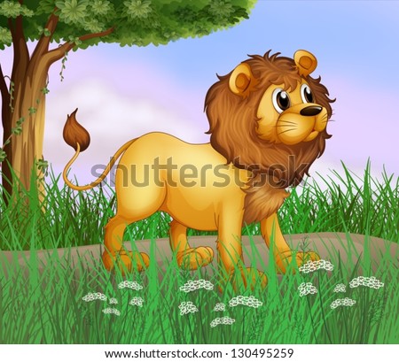 Illustration of a big lion at the road