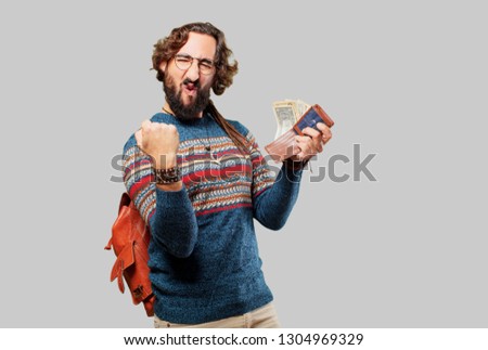 young hippie man with a wallet