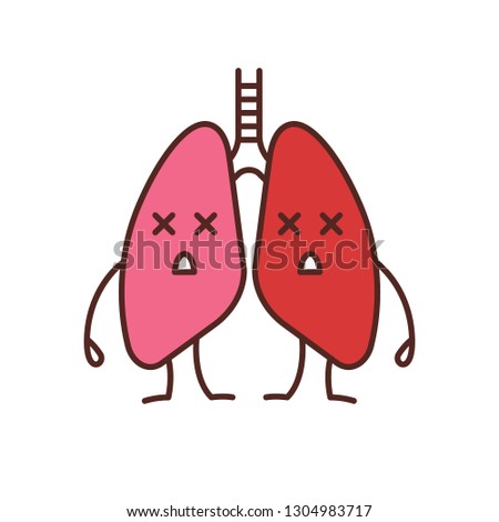 Dead human lungs emoji color icon. Respiratory diseases, problems. Tuberculosis, cancer. Unhealthy pulmonary system. Isolated vector illustration